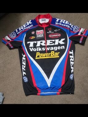 Vintage TREK Volkswagen PowerBar Cycling Jersey - Black Blue Red. XL